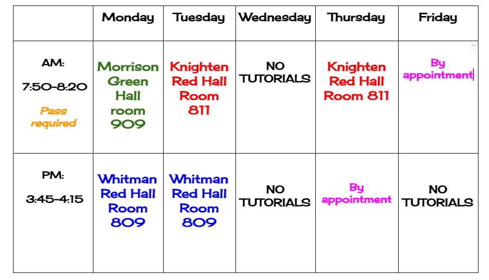 Texas History Turorial Schedule